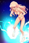  a1 absurdres aura barefoot blonde_hair blue_eyes breasts clenched_hands feet highres legs lightning long_hair macross macross_frontier medium_breasts nipples nude serious sheryl_nome solo 