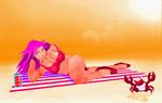  beach bikini breasts capcom crab final_fight long_hair lowres lying poison poison_(final_fight) street_fighter swimsuit 