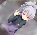  darker_than_black dress grey_hair kuro_(be_ok) pink_eyes purple_dress rain solo yin 
