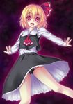  black_panties blonde_hair glowing glowing_eyes hair_ribbon nonbei panties red_eyes ribbon rumia short_hair solo touhou underwear 