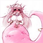  artist_request blush breasts lactation lamia long_hair monster_girl naga pussy sweat tail tongue unbirthing 