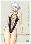  azasuke christie christie_(doa) cleavage_cutout criss_cross_front dead_or_alive front-tie_top highres lace_up_front laceups swimsuit tecmo white_eyes white_hair 