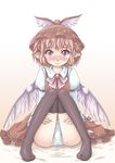  animal_ears black_legwear blush brown_hair hat marujin mystia_lorelei panties pantyshot pantyshot_(sitting) purple_eyes short_hair sitting solo thighhighs touhou underwear white_panties wings 