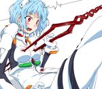  ayanami_rei blood blue_hair bodysuit commentary_request crying crying_with_eyes_open guro highres imao_kiiru impaled lance_of_longinus neon_genesis_evangelion plugsuit red_eyes solo tears white_bodysuit 
