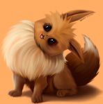  2019 brown_eyes brown_fur dipstick_tail eevee feral fur happy high-bear multicolored_fur multicolored_tail nintendo open_mouth orange_background pok&eacute;mon pok&eacute;mon_(species) signature simple_background solo tan_fur tuft two_tone_fur video_games 