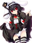  ai_takurou alternate_color alternate_costume animal_ears black_dress black_hair bunny_ears dress dress_lift flat_chest gothic hat inaba_tewi looking_at_viewer mini_hat mini_top_hat panties red_eyes ribbon short_hair simple_background solo striped striped_legwear thighhighs top_hat touhou underwear white_background 
