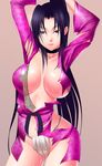  arms_behind_head arms_up bad_id bad_pixiv_id black_hair breasts fundoshi japanese_clothes kousaka_shigure large_breasts long_hair navel open_clothes open_shirt purple_eyes shijou_saikyou_no_deshi_ken'ichi shirt shokuyou_mogura solo sweat torn_clothes 