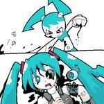  android battle blood broken crossover duel hatsune_miku jennifer_wakeman long_hair look-alike lowres minus8 multiple_girls my_life_as_a_teenage_robot nickelodeon oekaki oil robot twintails violence vocaloid 