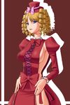  akimichi blonde_hair blue_eyes bow breasts gaap hat highres medium_breasts mini_hat mini_top_hat pink_bow sideboob solo top_hat umineko_no_naku_koro_ni zipper 