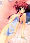  absurdres angry bath bathroom blue_eyes blue_towel blush breasts covered_navel covering hair_over_one_breast highres ichapuri! itou_life large_breasts long_hair navel nipples non-web_source nude red_hair solo tenjouin_yuzuna towel water wet 