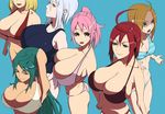  6+girls 6girls antenna_hair aqua_hair arms_behind_head artist_request bangs bb bikini blonde_hair blue_eyes blue_swimsuit breast_suppress breasts brown_eyes brown_hair brown_swimsuit bursting_breasts character_request cleavage green_hair grey_hair hidarikiki huge_breasts large_breasts long_hair multiple_girls one-piece_swimsuit one_piece_swimsuit open_mouth orange_hair original pale pale_skin pink_hair pink_swimsuit ponytail red_eyes red_hair red_swimsuit short_hair silver_hair simple_background smile striped striped_swimsuit swimsuit white_swimsuit 