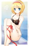  alice_margatroid ankle_lace-up bad_id bad_pixiv_id barefoot blonde_hair blue_eyes bra breasts cleavage cross-laced_footwear lingerie medium_breasts nikoo panties ribbon short_hair solo touhou underwear underwear_only 