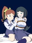  barbara_parker bdsm black_hair black_legwear bondage bound brown_eyes brown_hair cloth_gag gag gagged green_eyes hand_behind_back hanna_england improvised_gag little_witch_academia rope 