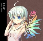  ahoge blue_eyes blush breasts censored colored_eyelashes convenient_censoring earbuds earphones earphones_removed eyelashes flower gradient minamura_haruki original sketch small_breasts solo topless upper_body white_hair wings 