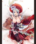  bad_id bad_pixiv_id bare_shoulders blue_eyes blue_hair breasts bridal_gauntlets choker cleavage cross dress hat large_breasts long_hair nail_polish original penguin_caee red_nails solo staff thighhighs zettai_ryouiki 
