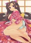  bad_id bad_pixiv_id barefoot breasts cleavage feet japanese_clothes kimono large_breasts original panties sakurai_unan solo striped striped_panties underwear 