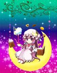  artist_request black_tea blush book checkerboard_cookie cookie crescent crescent_hair_ornament crescent_moon food hair_ornament hat heart mob_cap moon patchouli_knowledge plate pouring purple_eyes purple_hair smile solo source_request spoon star tea teapot touhou 
