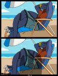  beach bluepanda115 comic dragon garchomp hi_res male nintendo pok&eacute;mon pok&eacute;mon_(species) seaside sleeping solo umbrella video_games 