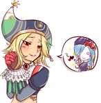  .hack//g.u. 1boy 1girl bad_anatomy bad_deviantart_id bad_id big_hat blonde_hair blue_hair blush cat chibi endrance_(.hack//) flower gloves hair_over_one_eye hands_clasped hat heart la-blanc long_hair mia_(.hack//) midriff o_o own_hands_together red_eyes sakubo_(.hack//) short_hair smile sparkle 