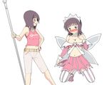  blush breasts cleavage cosplay itsuwa moruda pink pose simple_background small_breasts staff to_aru_majutsu_no_index 