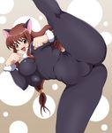  animal_ears bodysuit brown_hair cat_ears erica_fontaine kicking kihaiu long_hair low-tied_long_hair muscle sakura_taisen solo 