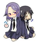  bad_id bad_pixiv_id black_hair blush closed_eyes holding_hands kajiki_yumi multiple_girls necktie pun2 purple_eyes purple_hair saki school_uniform touyoko_momoko tsuruga_school_uniform 