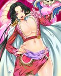 bad_id bad_pixiv_id black_hair boa_hancock breasts cleavage earrings groin highres huge_breasts jewelry kaguyuzu laughing midriff navel one_piece open_mouth purple_eyes salome_(one_piece) snake solo 