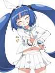  1girl bike_shorts blue_hair hair_ribbon hairband ixy long_hair nipa-ko ribbon sailor skirt smile solo twintails ultimate_nipper v very_long_hair 