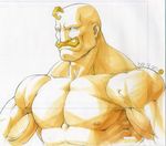  alex_louis_armstrong blonde_hair blue_eyes facial_hair fullmetal_alchemist gorigo highres male_focus marker_(medium) muscle mustache solo traditional_media 