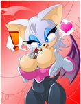  ! :d artist_request bat_wings between_breasts blue_eyes blush bodysuit breast_hold breast_smother breast_squeeze breasts cameltoe captricosakara_(artist) cleavage erect_nipples eyeshadow furry giantess gloves heart hips impossible_clothes impossible_clothing large_breasts miniboy naughty_face rouge_the_bat shadow_the_hedgehog skin_tight smile sonic_the_hedgehog standing striped striped_background sweatdrop tail wide_hips wings 