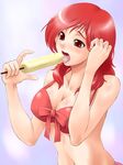  bikini breasts cleavage food front-tie_top large_breasts navel open_mouth popsicle red_eyes red_hair saki sexually_suggestive solo strap_gap swimsuit takei_hisa tongue yaso_shigeru 