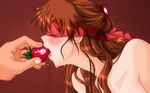  artist_request blindfold brown_hair food fruit neon_genesis_evangelion red_blindfold see-through solo_focus souryuu_asuka_langley strawberry wallpaper 