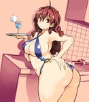  ass ass_grab breasts brown_eyes brown_hair curvy grabbing_own_ass huge_ass large_breasts long_hair matsuri_(teriyaki) mole mole_on_breast original plump slingshot_swimsuit solo swimsuit teriyaki tray 