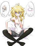  androgynous blonde_hair blue_eyes blush flat_chest genderswap genderswap_(ftm) kirisame_marisa long_hair male_focus naui_kudan nipples solo thighhighs touhou 