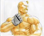  alex_louis_armstrong blonde_hair blue_eyes facial_hair fullmetal_alchemist gorigo highres male_focus marker_(medium) muscle mustache solo traditional_media 