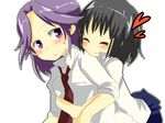 bad_id bad_pixiv_id hug kajiki_yumi multiple_girls necktie pun2 purple_hair saki touyoko_momoko tsuruga_school_uniform 
