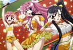  absurdres black_hair blue_eyes brown_eyes chouhi flat_chest highres hiratsuka_tomoya idol kan'u koihime_musou long_hair microphone multiple_girls nyantype official_art panties pink_hair ponytail purple_eyes red_hair ryuubi scan short_hair underwear very_long_hair 