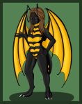  amberflame arthropod bee breasts claws dragon featureless_breasts female hi_res hybrid hymenopteran insect scalie simplebackground smile solo standing wings 