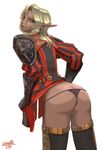  ass bad_id bad_pixiv_id blue_eyes butt_crack dark_skin eimelle_(nikukyuu) elf elvaan final_fantasy final_fantasy_xi pointy_ears red_mage solo thighhighs 