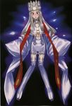  blush cover cover_page crown doujinshi dress_of_heaven fate/stay_night fate_(series) honjou_raita illyasviel_von_einzbern long_hair red_eyes solo thighhighs white_hair zettai_ryouiki 