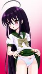  ahoge black_hair blush brown_eyes long_hair oekaki panties school_uniform serafuku shakugan_no_shana shana skirt skirt_lift solo underwear zz-r 