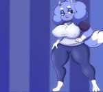  animated anthro big_breasts blue_fur bouncing_breasts breasts canid canine canis clothing collar dipstick_tail discord_(app) domestic_dog female fur mammal mature_female mrs._discord multicolored_tail pkfirefawx solo 