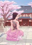  cherry_blossoms freideugoi geisha highres japanese_clothes kimono solo tattoo 