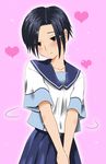  7001 black_hair blush bob_cut heart kobayakawa_rinko love_plus school_uniform solo 