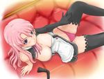  bare_shoulders breasts cameltoe cleavage dorimushirou downblouse dream_c_club dream_c_club_(series) elbow_gloves gloves large_breasts looking_up panties pink_hair pink_panties purple_eyes rui_(dream_c_club) solo thighhighs underwear 