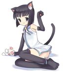  animal_ears bad_id bad_pixiv_id black_hair blue_eyes bokurano bottomless cat_ears elbow_gloves gloves machi_youko no_panties shirt short_hair solo tail teu_(navy) thighhighs 