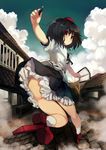  black_hair geta hat ken_(coffee_michikusa) looking_at_viewer looking_back red_eyes shameimaru_aya short_hair solo tengu-geta tokin_hat touhou 