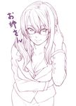  face glasses hands lips long_hair monochrome office_lady original smile solo yuuryuu_nagare 
