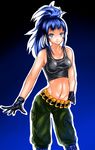  akiyama_mio alternate_hairstyle belt black_eyes blue_hair cosplay gloves k-on! leona_heidern leona_heidern_(cosplay) long_hair maron_torisu midriff ponytail solo tank_top the_king_of_fighters 