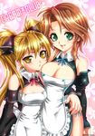  apron bad_id bad_pixiv_id blonde_hair breasts brown_hair bururai cleavage dream_c_club dream_c_club_(series) futaba_riho green_eyes long_hair medium_breasts mian_(dream_c_club) multiple_girls short_hair small_breasts twintails yellow_eyes 